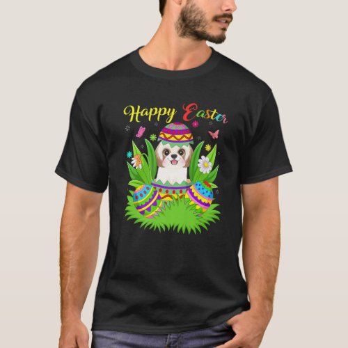 Shih Tzu Dog Lover Floral Easter Egg Funny Shih Tz T_Shirt