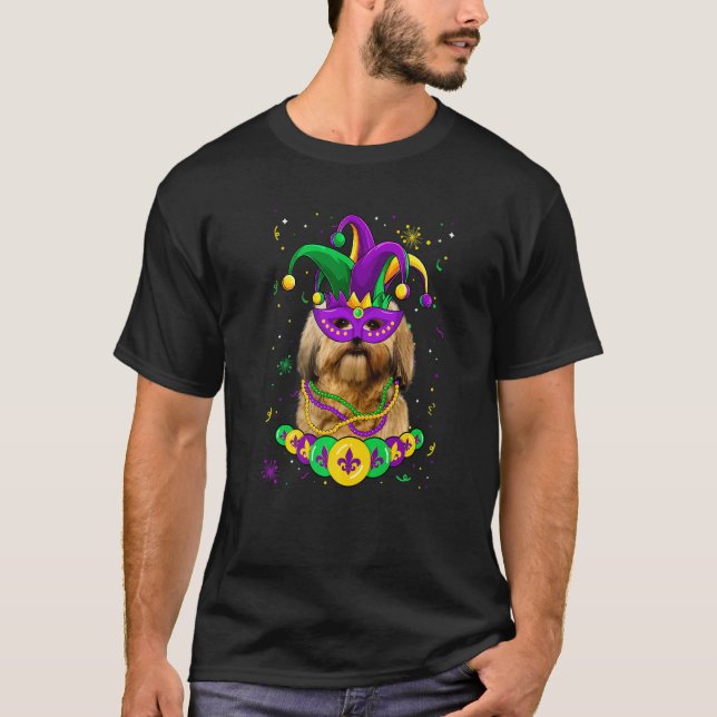 Shih Tzu Dog Lover Mardi Gras Carnival Funny Mask  T-Shirt (Front)