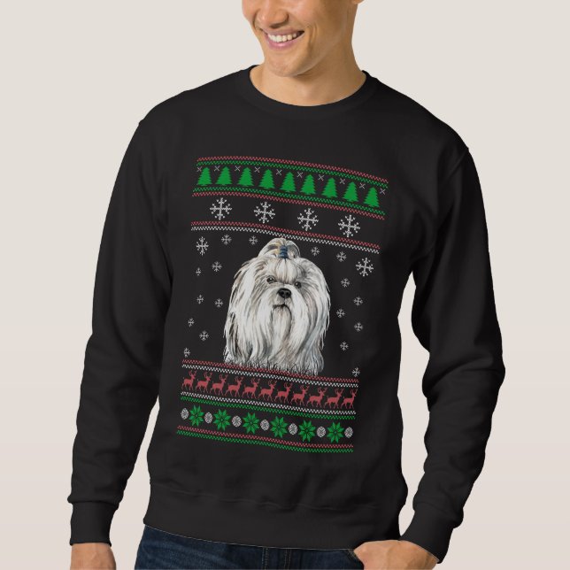Shih Tzu Dog Lover Ugly Christmas Sweater Xmas  (Front)