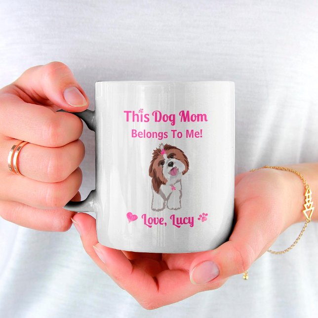 Shih Tzu Dog Mom Belongs To Me Pink Paws & Hearts Coffee Mug (Creator Uploaded)