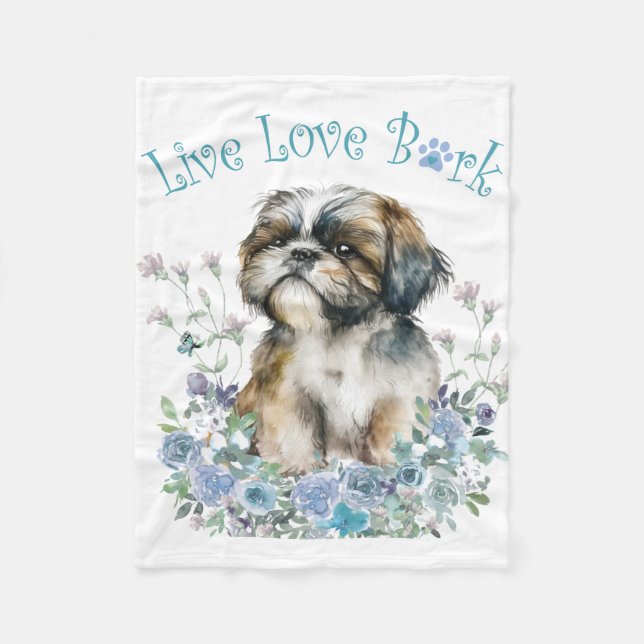 Shih Tzu Dog Mom Floral Fleece Blanket (Front)