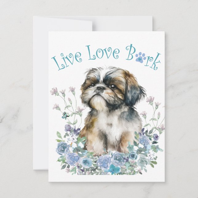 Shih Tzu Dog Mom Floral Note Card (Front)