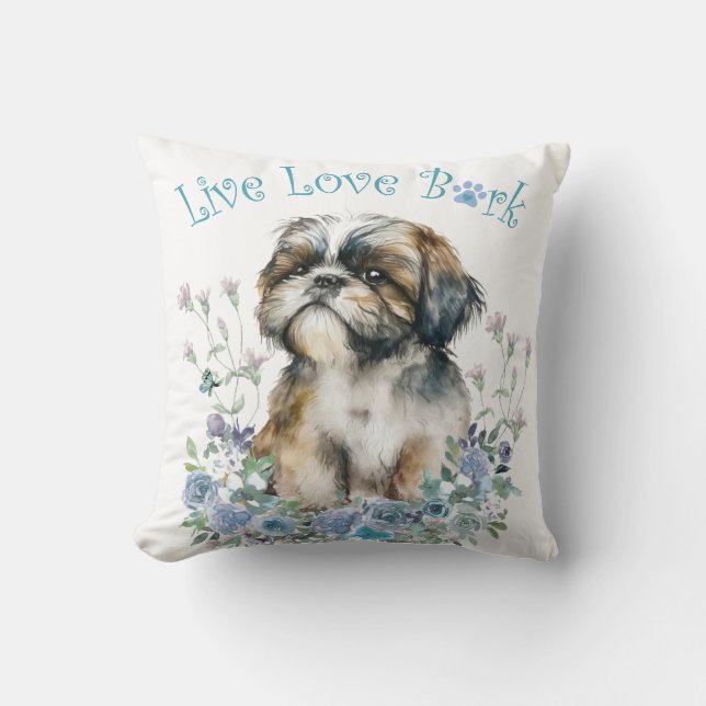 Shih Tzu Dog Mom Floral Throw Pillow (Front)