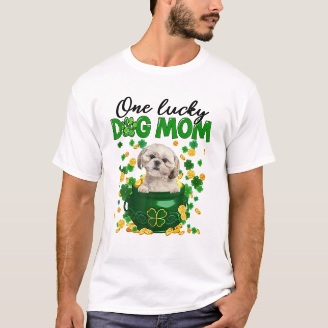 Shih Tzu Dog Mom Irish Green Shamrock St Patrick's T-Shirt (Front)