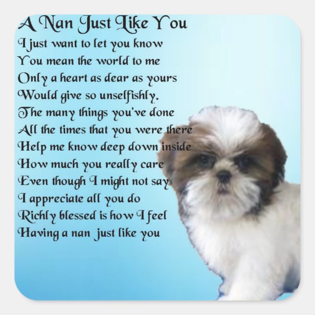 Shih Tzu Dog - Nan Poem Square Sticker (Front)