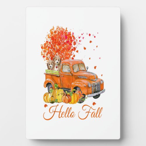 Shih Tzu Dog On Pumpkins Truck Autumn Leaf Fall Plaque