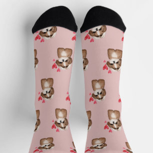 Shih Tzu Dog Pattern on Pink Socks