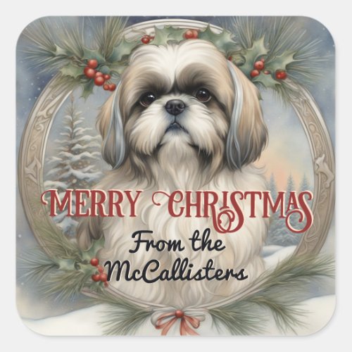 Shih Tzu Dog Personalized Christmas Card Sticker