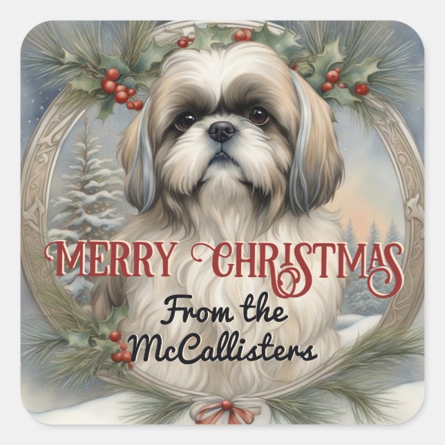 Shih Tzu Dog Personalized Christmas Card Sticker (Front)