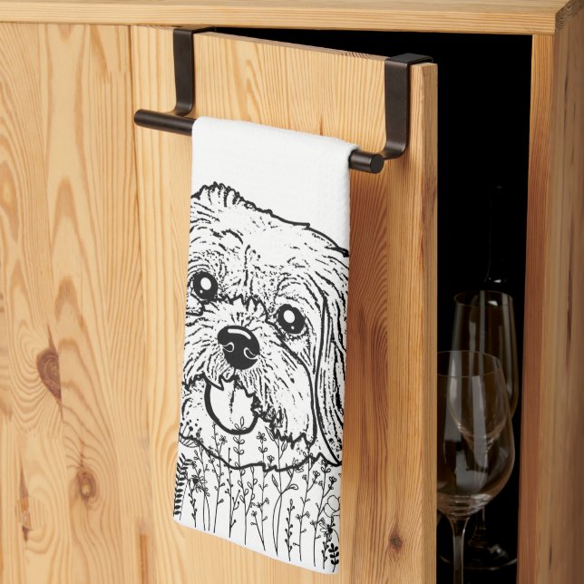 Shih Tzu Dog Personalized Hand Drawing Kitchen Towel (Thirds Fold)