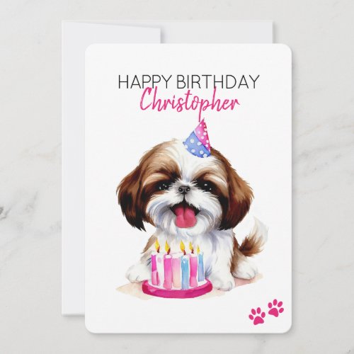 Shih Tzu Dog Personalized Happy Birthday Flat Card