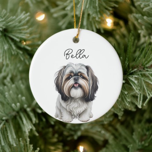 Shih Tzu Dog Pet Custom Name Holiday Christmas Ceramic Ornament