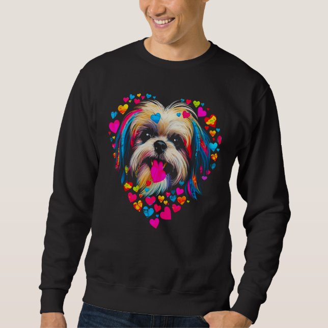 Shih Tzu Dog Pink Yellow Blue Heart Sweatshirt (Front)