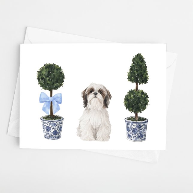 Shih Tzu Dog Puppy Topiary Watercolor Card (Creator Uploaded)