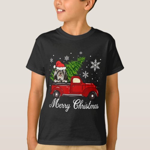 Shih Tzu Dog Riding Red Truck Christmas Decoration T_Shirt