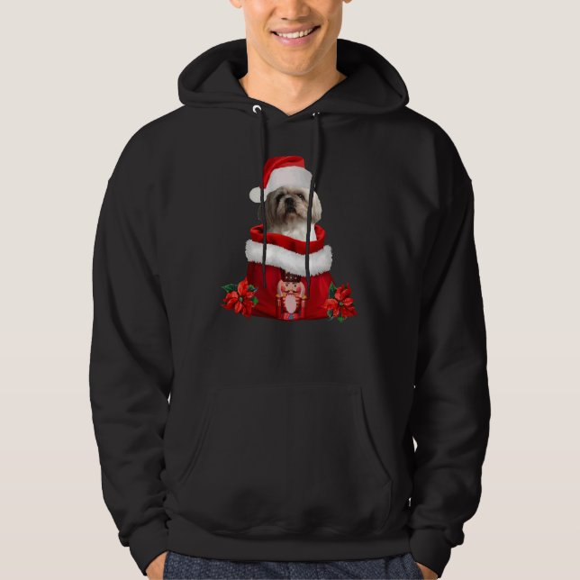Shih Tzu Dog Santa Claus Poinsetta Nutcracker Bag Hoodie (Front)