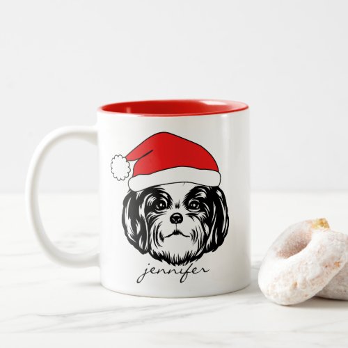 Shih Tzu Dog Santa Hat Two_Tone Coffee Mug