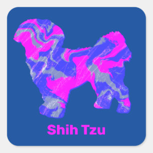 Shih Tzu Dog Silhouette Crazy Hot Pink Square Sticker