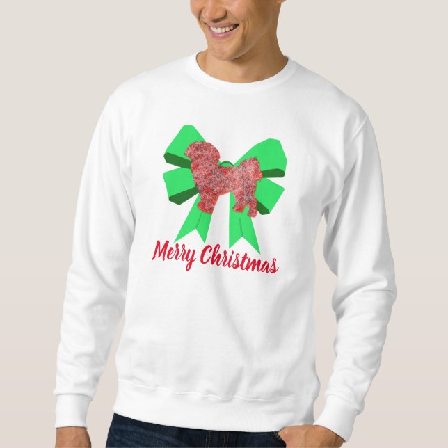 Shih Tzu Dog Silhouette Green Bow Christmas Sweatshirt (Front)