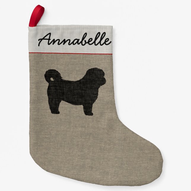 Shih Tzu Dog Silhouette Holiday Personalized Xmas Small Christmas Stocking (Front)