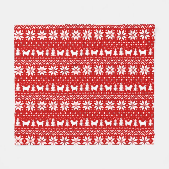 Shih Tzu Dog Silhouettes Cute Christmas Holiday Fleece Blanket (Front (Horizontal))