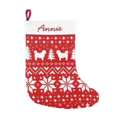 Shih Tzu Dog Silhouettes Red and White Pattern Small Christmas Stocking