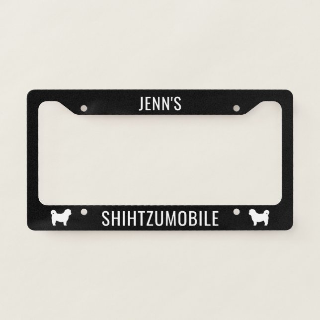 Shih Tzu Dog Silhouettes Shihtzumobile Custom License Plate Frame (Front)