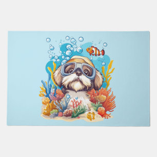 Shih Tzu Dog Snorkeling Coral Reef Doormat