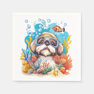 Shih Tzu Dog Snorkeling Coral Reef Napkins