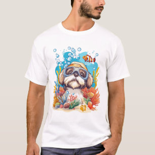 Shih Tzu Dog Snorkeling Coral Reef T-Shirt