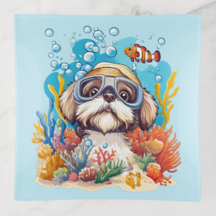 Shih Tzu Dog Snorkeling Coral Reef Trinket Tray
