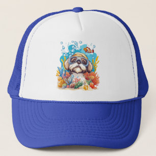 Shih Tzu Dog Snorkeling Coral Reef Trucker Hat