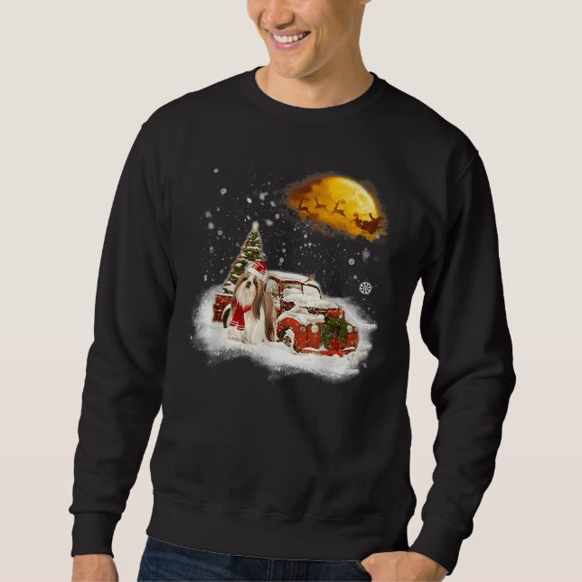 Shih Tzu Dog Snow Red Truck Christmas Xmas Tree Pa Sweatshirt (Front)