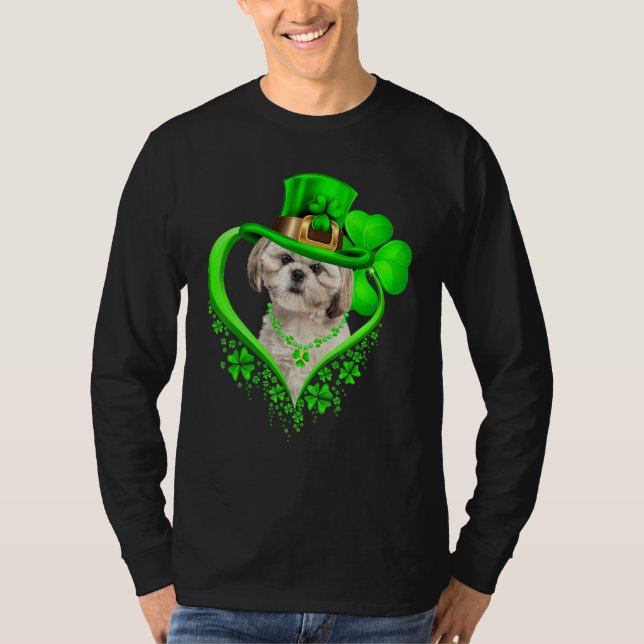Shih Tzu Dog St Patricks Day Lover Irish Shamrock T-Shirt (Front)
