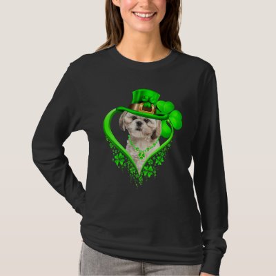 Shih Tzu Dog St Patricks Day Lover Irish Shamrock T-Shirt