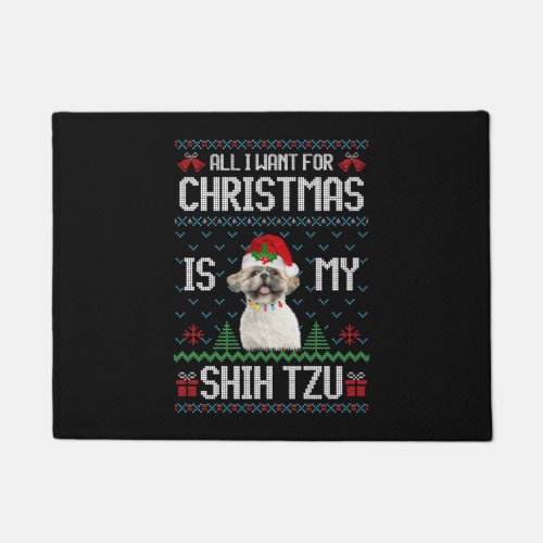 Shih Tzu Dog Ugly Christmas Sweater Doormat