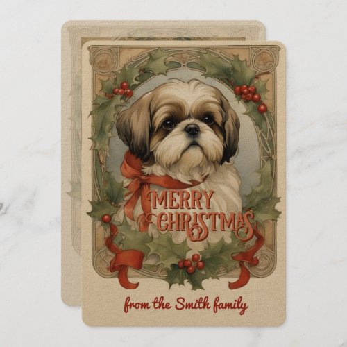 Shih Tzu Dog Vintage Christmas Card