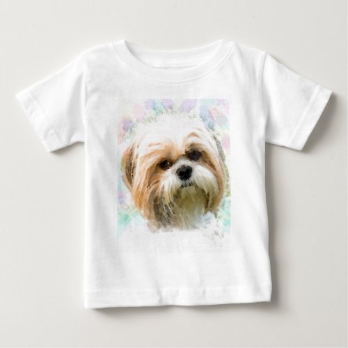 Shih Tzu Dog Water Color Art Painting Baby T_Shirt
