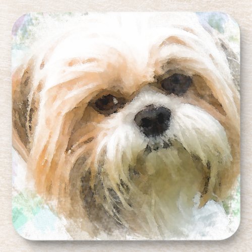 Shih Tzu Dog Water Color Art Painting Beverage Coaster