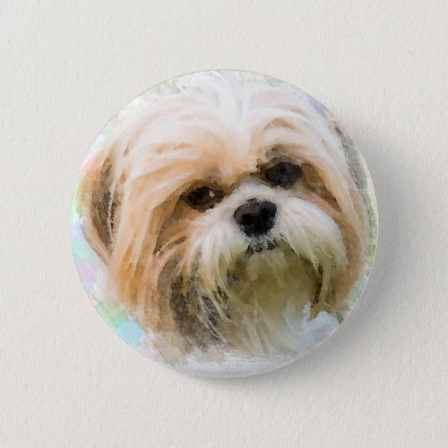 Shih Tzu Dog Water Color Art Painting Button