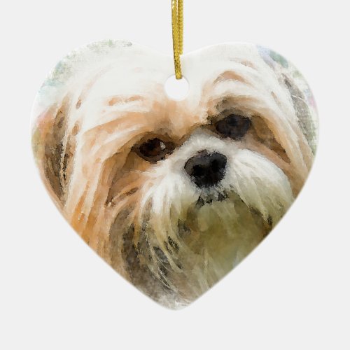 Shih Tzu Dog Water Color Art Painting Ceramic Ornament