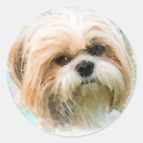 Shih Tzu Dog Water Color Art Painting Classic Round Sticker