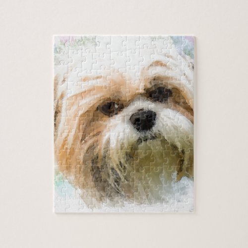 Shih Tzu Dog Water Color Art Painting Jigsaw Puzzle