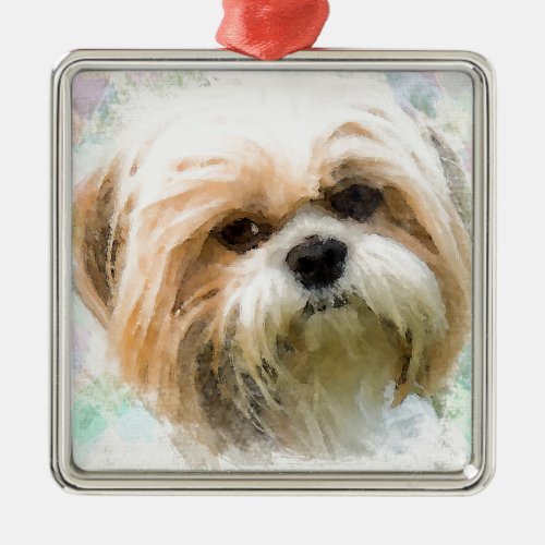 Shih Tzu Dog Water Color Art Painting Metal Ornament