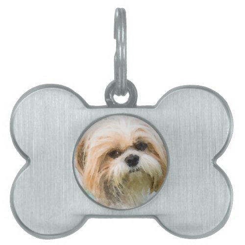Shih Tzu Dog Water Color Art Painting Pet ID Tag