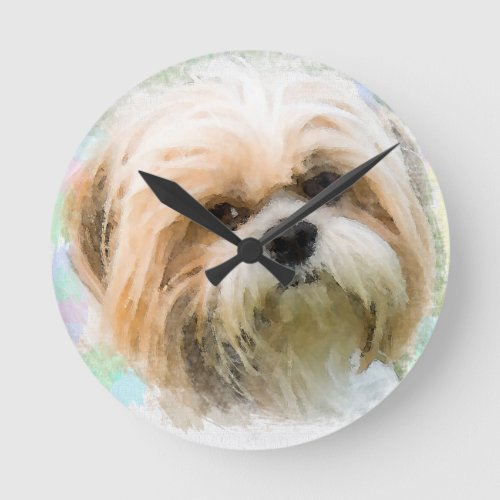 Shih Tzu Dog Water Color Art Painting Round Clock