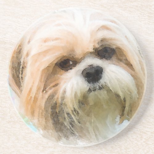 Shih Tzu Dog Water Color Art Painting Sandstone Coaster