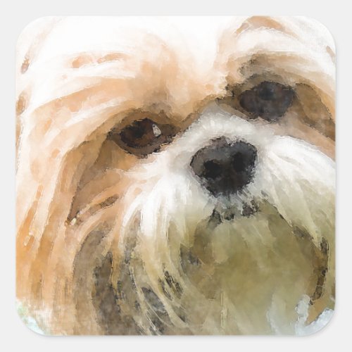 Shih Tzu Dog Water Color Art Painting Square Sticker