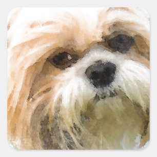 Shih Tzu Dog Water Color Art Painting Square Sticker