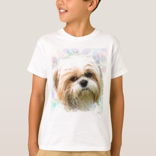 Shih Tzu Dog Water Color Art Painting T_Shirt